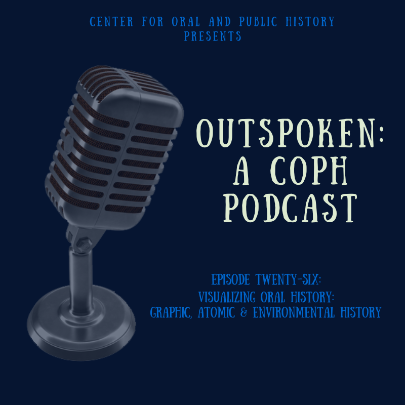 Episode twenty-four slide with microphone against blue background